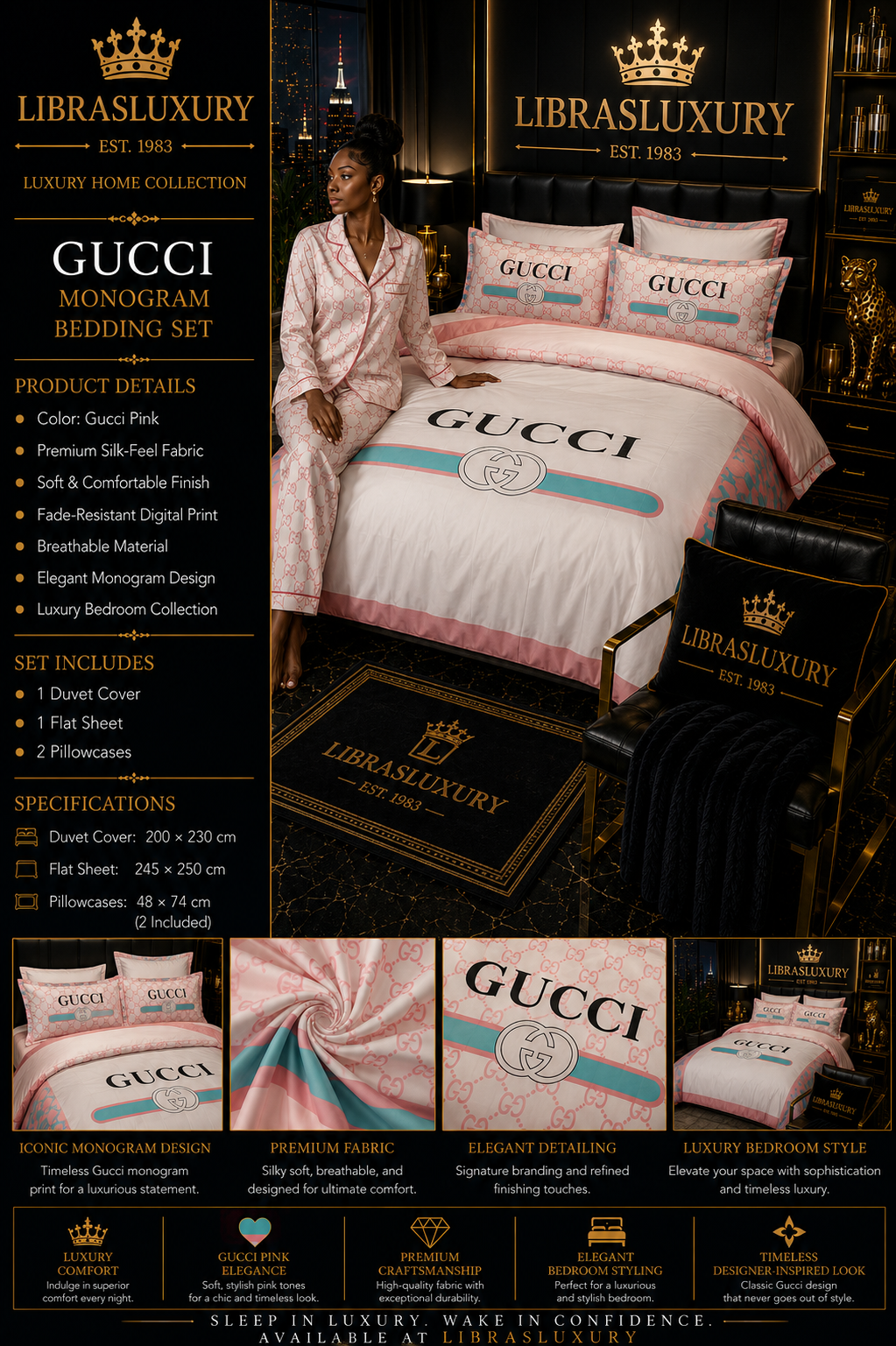 Soft Life Season — Gucci Monogram Bedding Set | LibrasLuxury