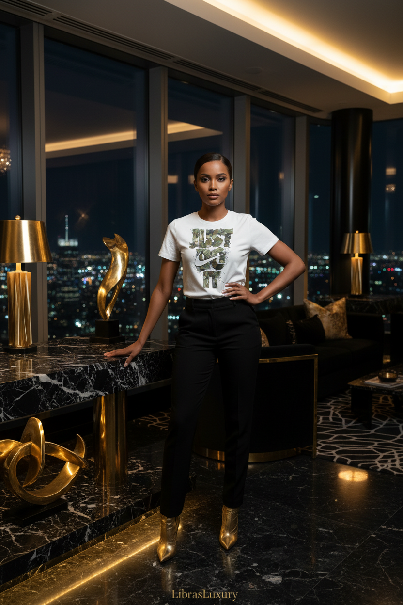 Model wearing No Explanation Tee - LibrasLuxury