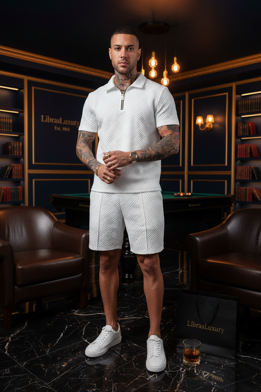 Ghost Grid Zip Polo Set — Male Model — LibrasLuxury