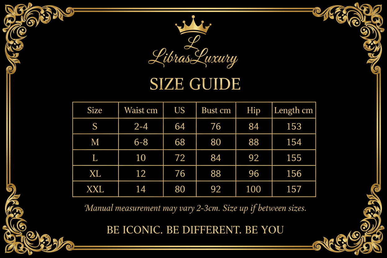 Fringe & Fire One-Shoulder Maxi Dress size chart showing S, M, L, XL, XXL measurements - LibrasLuxury