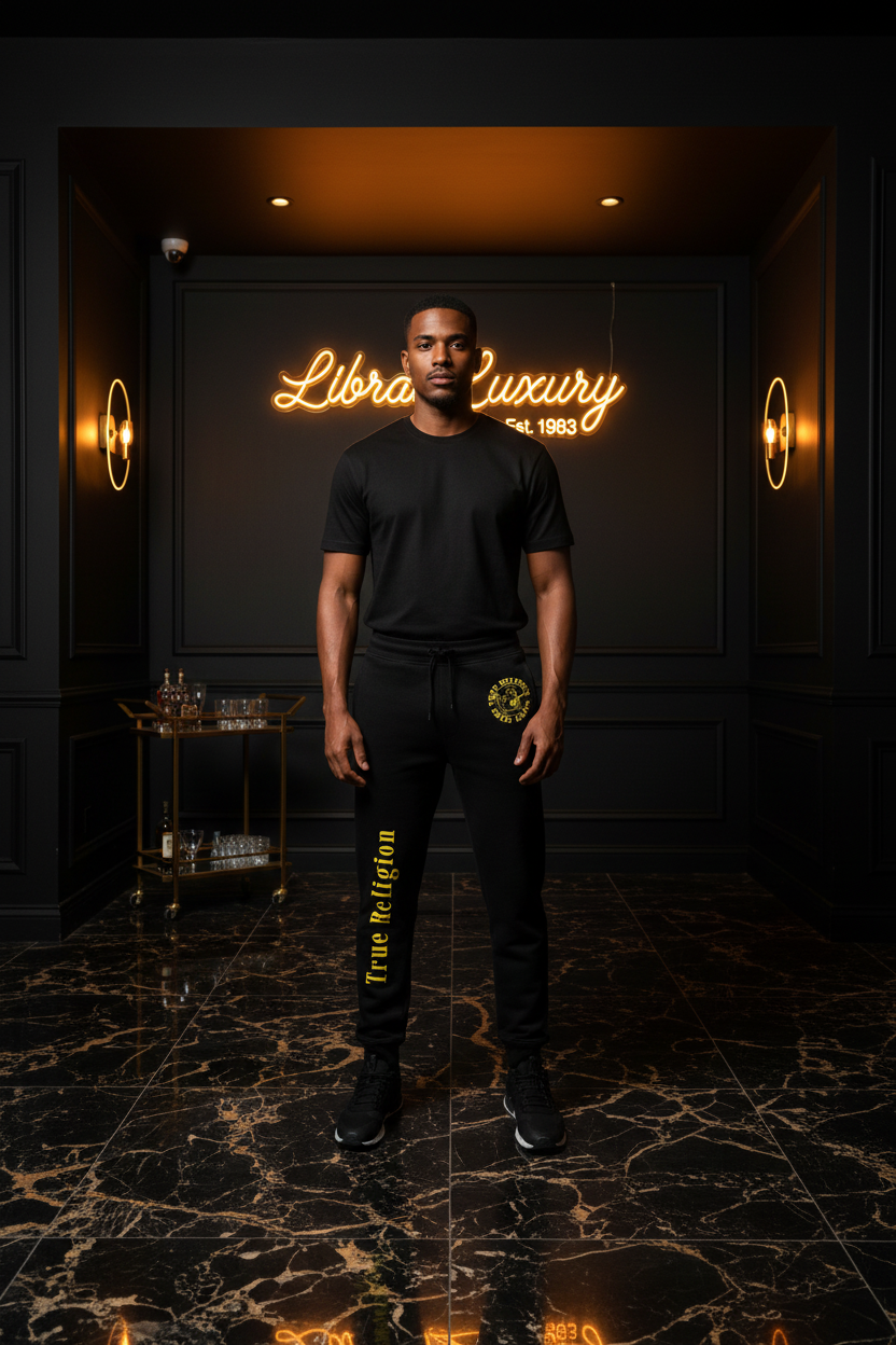 True Religion Joggers Yellow Logo - LibrasLuxury dark luxury editorial