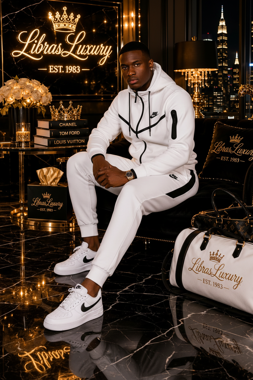 Nike Tech Fleece White Black Male Model LibrasLuxury | LibrasLuxury
