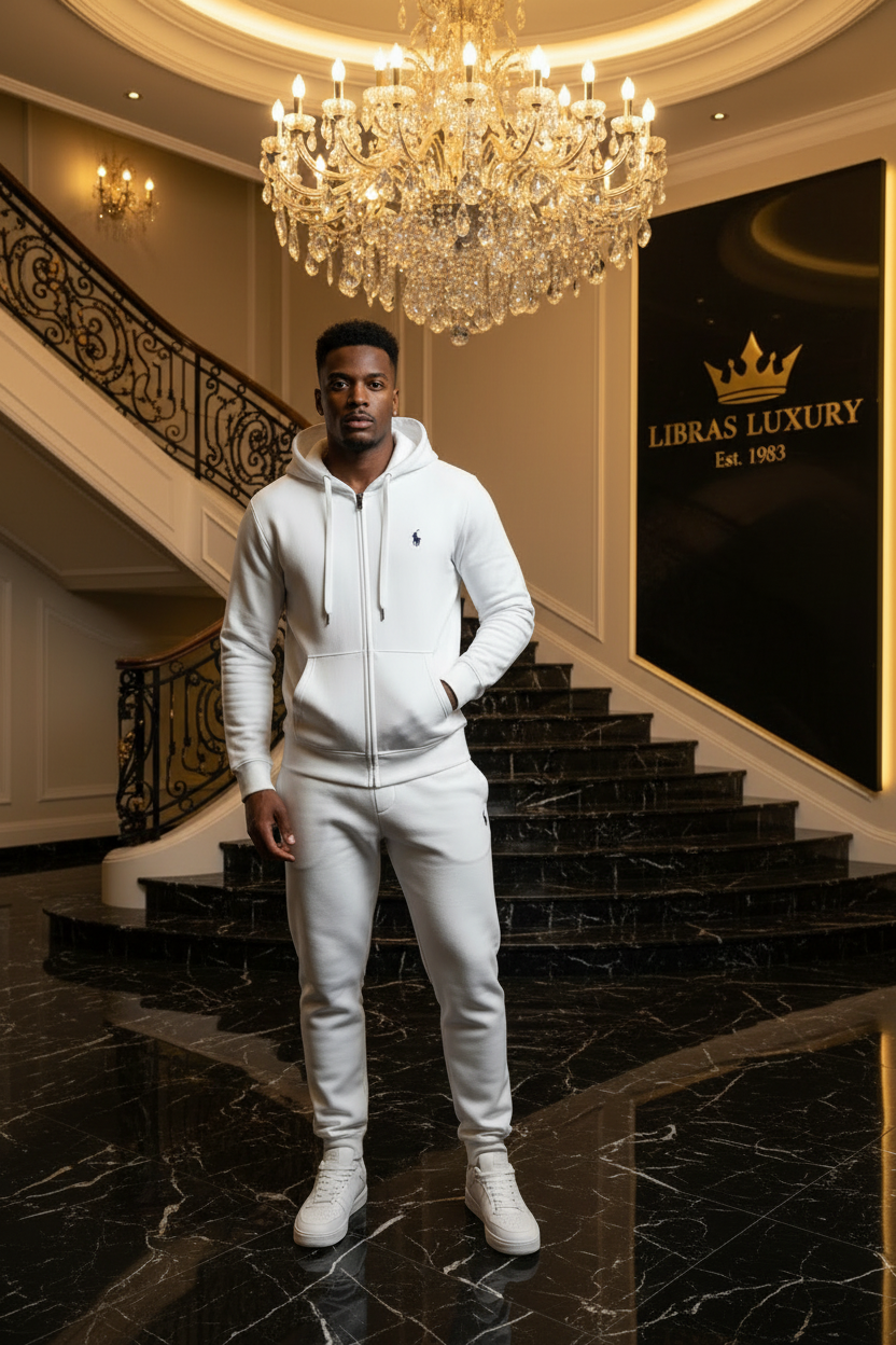White Polo Ralph Lauren Zip Hoodie + Jogger Set — LibrasLuxury