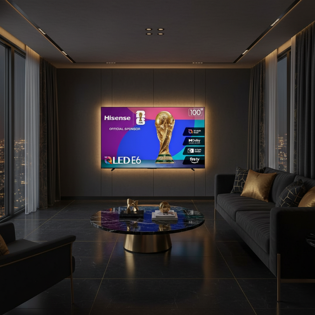 Hisense 100" QLED 4K Smart TV in luxury black and gold setting
