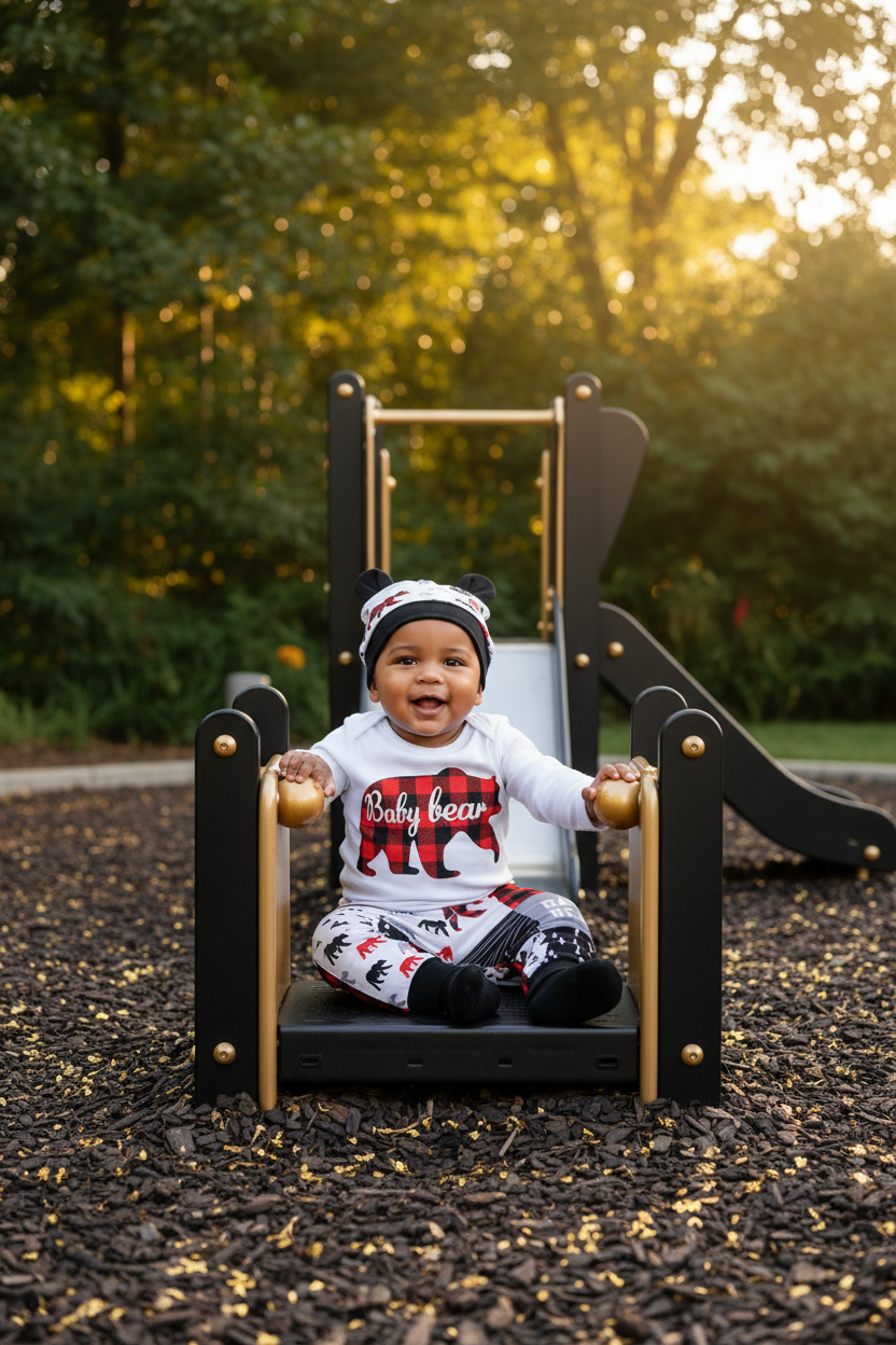 Born Blessed Baby Boy Bear Print Set | Black & Gold Playground | LibrasLuxury