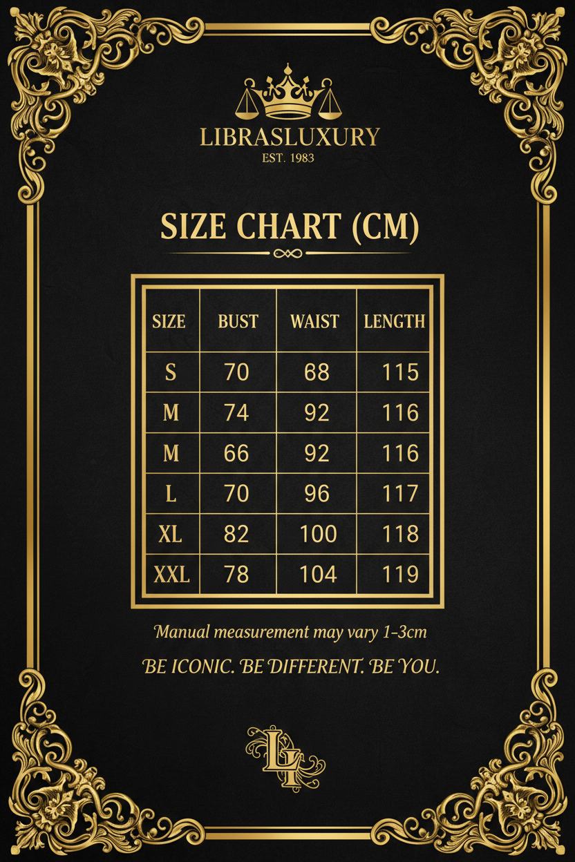 Women's dress size chart S M L XL XXL bust waist hip length measurements in cm - LibrasLuxury