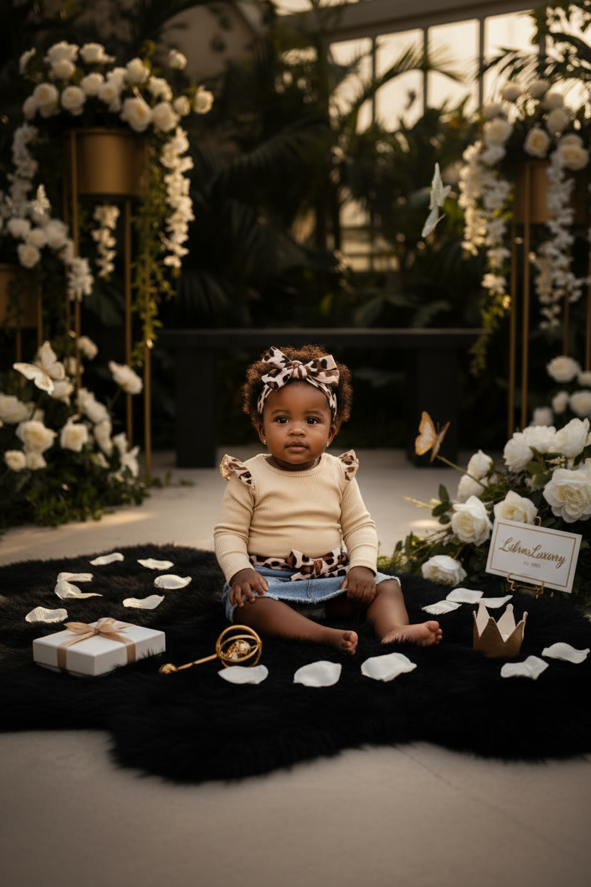 Leopard & Denim Baby Girl Set — Mixed Baby Model — Dark Luxury Garden — LibrasLuxury