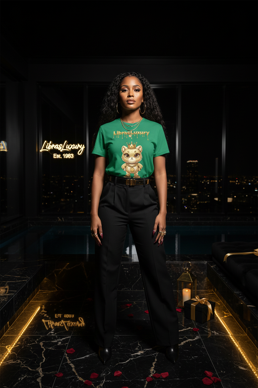 The Statement Graphic Tee — Mixed Female Model — Dark Midnight Rooftop Scene — LibrasLuxury