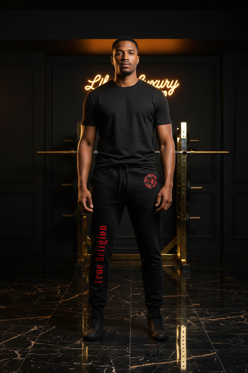 True Religion Joggers Red Logo - LibrasLuxury dark luxury editorial