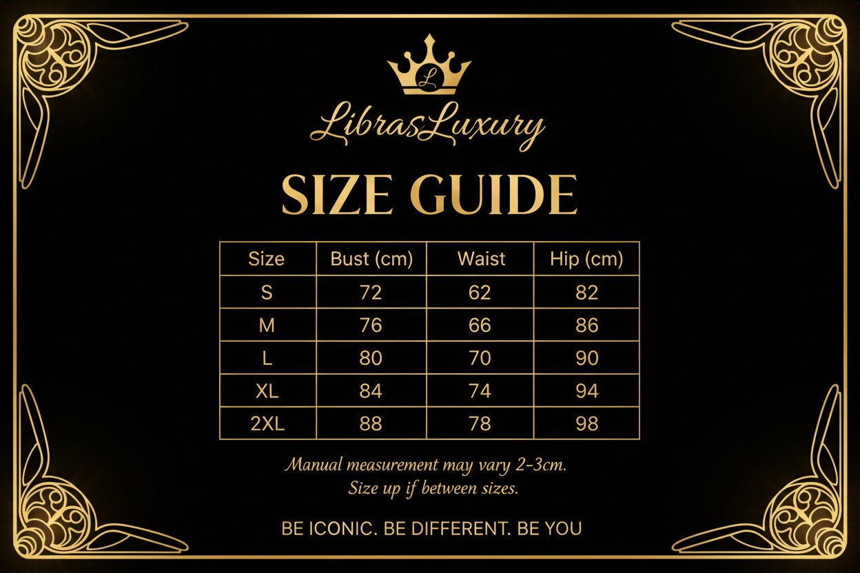 Women's dress size chart S M L XL 2XL bust waist hip measurements in cm - LibrasLuxury
