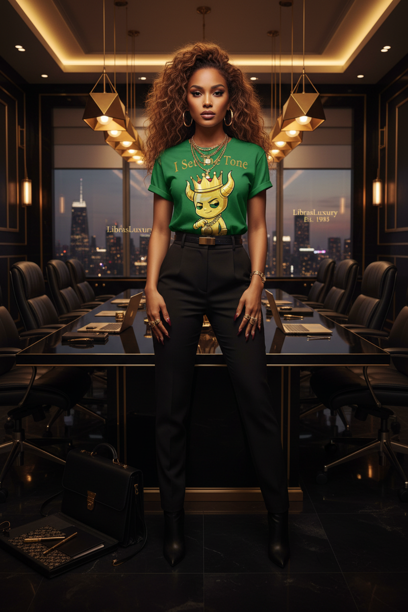 I Set The Tone Tee — Mixed Female Model — Luxury Boardroom — LibrasLuxury