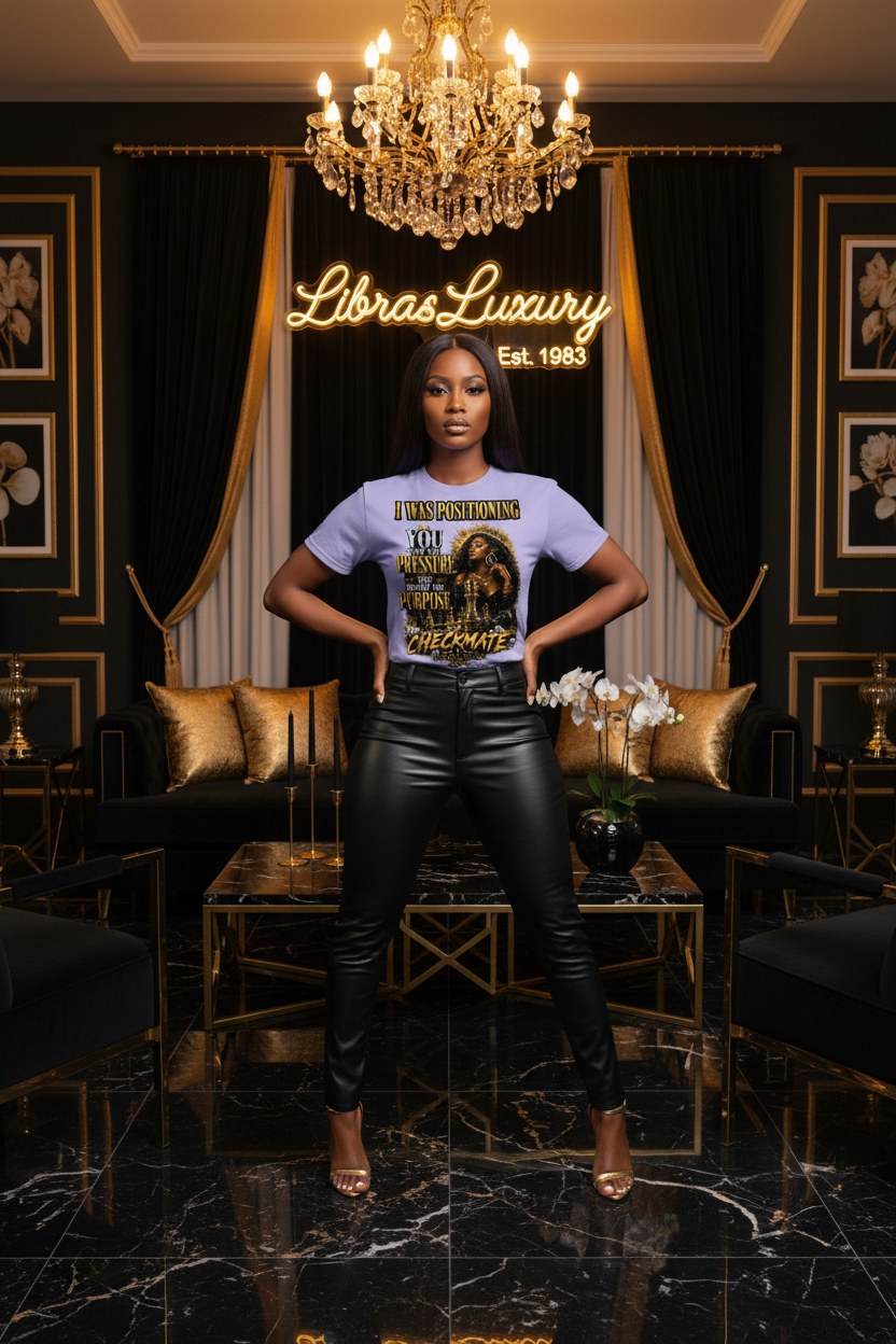 Positioned For This Violet Tee Model | LibrasLuxury