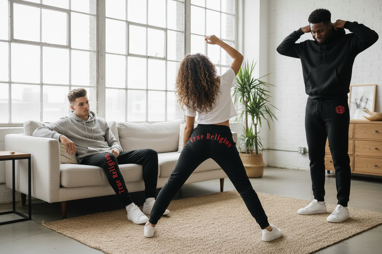 True Religion Joggers - Black with Red Logo - Worn