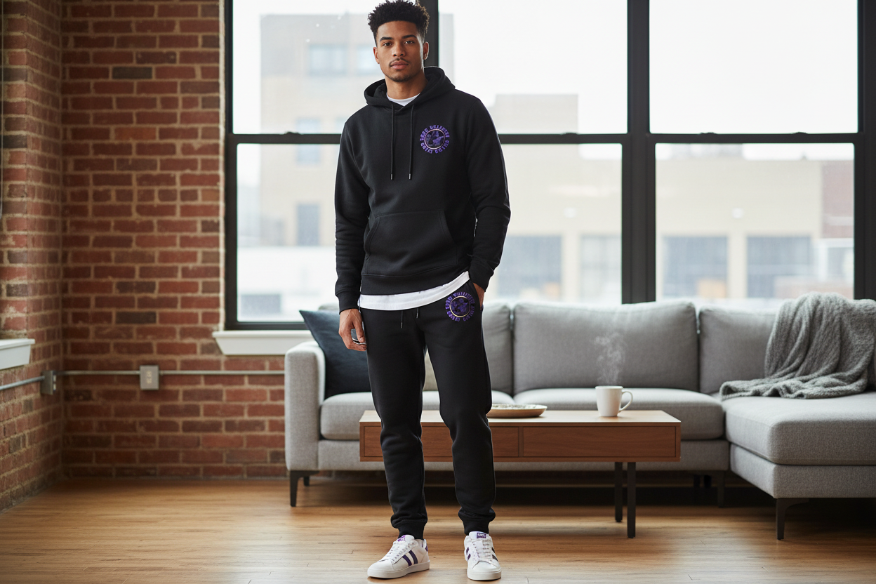 True Religion Sweatpants - Standing Model - Purple Logo